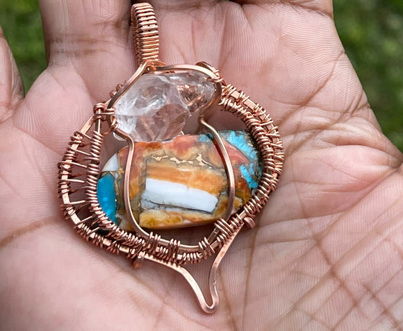 Spiny Oyster Turquoise and Clear Quartz Pendant